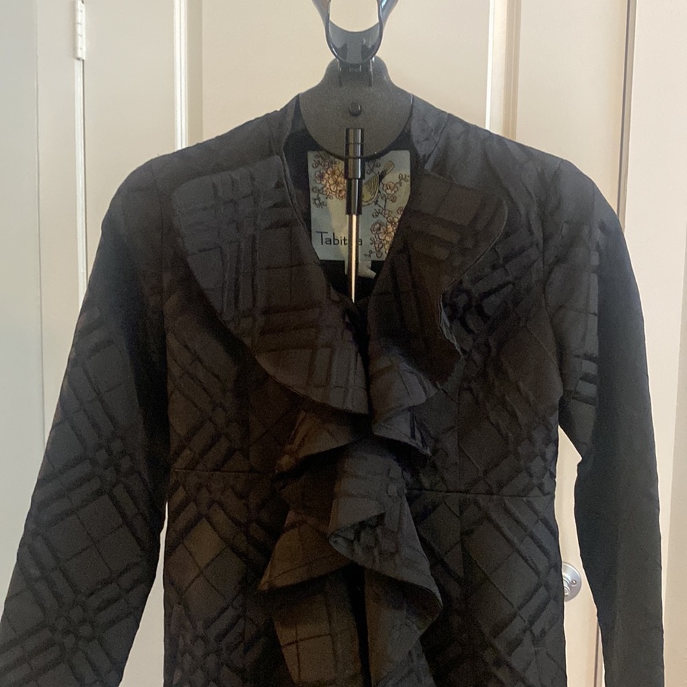 Anthropologie Tabitha Dusk Ruffles Textured Plaid Coat Size 4 - Picture 3 of 13